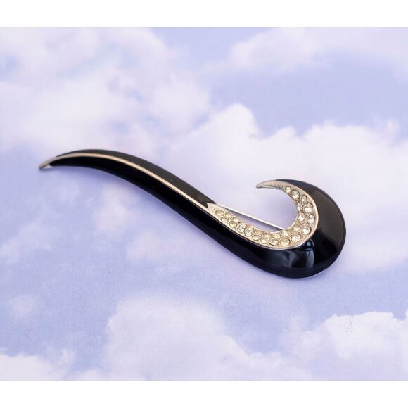 Vintage Minimalist Designer Crystal Hook Brooch by PEP - S15 - Picture 1 of 2